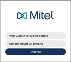Mitel login screen with server address